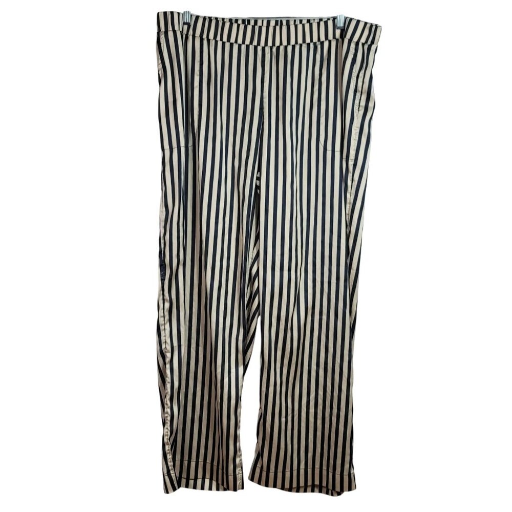 Soma Sensual Satin Striped Pajama Set Tan Black XL Long Pants Short Sleeve 2 PC - Picture 7 of 13